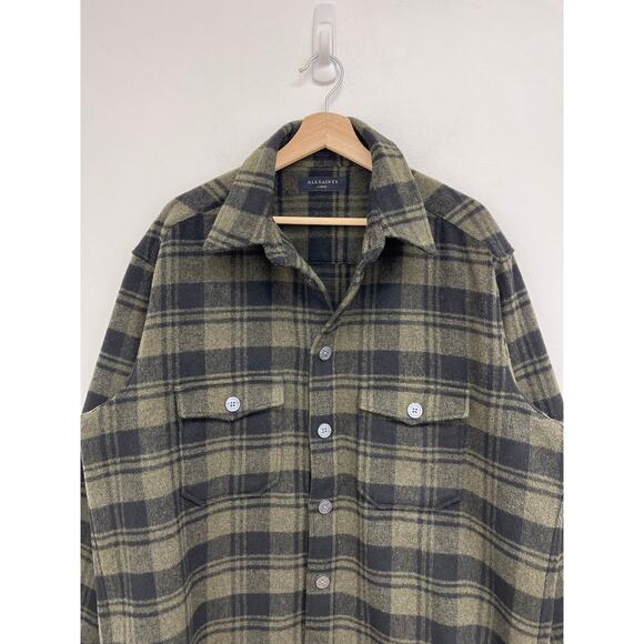 ALLSAINTS Asbury Plaid Flannel Long Sleeve Warm Overshirt Shacket Designer Large - Picture 4 of 11